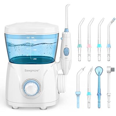 Sawgmore Waterflosser Orale Irrigator, 600 ml tandreiniger voor tanden/remmen, 8 professionele waterflossers, orale irrigator Sawgmore Waterflosser Orale Irrigator, 600 ml tandreiniger voor tanden/remmen, 8 professionele waterflossers, orale irrigator