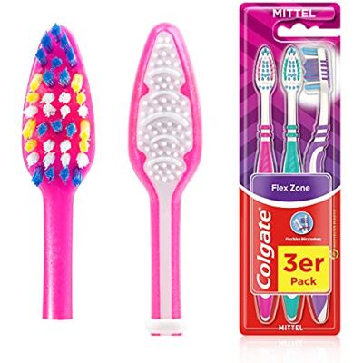 Colgate Flex Zone Tandenborstel, medium, 3 stuks, handtandenborstel voor zachte tandreiniging Colgate Flex Zone Tandenborstel, medium, 3 stuks, handtandenborstel voor zachte tandreiniging