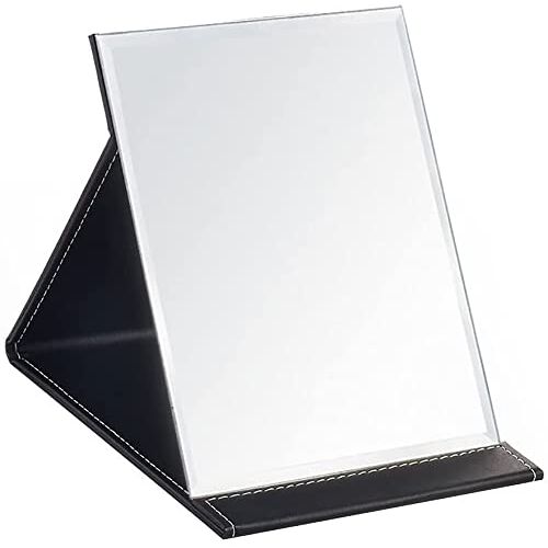 Xinlive Klapspiegel-make-up, tafelspiegel, tafelspiegel met zwarte PU-lederen hoes, draagbare klapspiegel, 173 mm x 124 mm x 10,5 mm Travel Mirror
