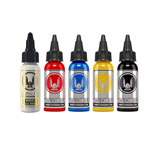 Viking ink b & w ink 5 ud kleuren voor tatoeage, kleurenkit 5 kleuren, 30 ml