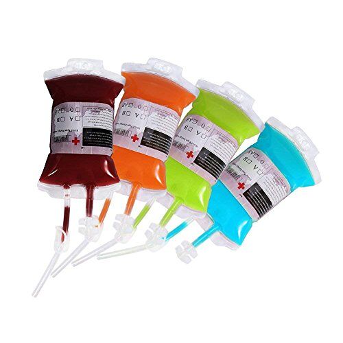 Yosoo 380 ml Halloween-bloeddrinkzak, PVC-drankzak Bloedzak Infuuszak Bloeddonorzak Grappenartikelen Geneeskunde Studiegeschenk (pak van 4)