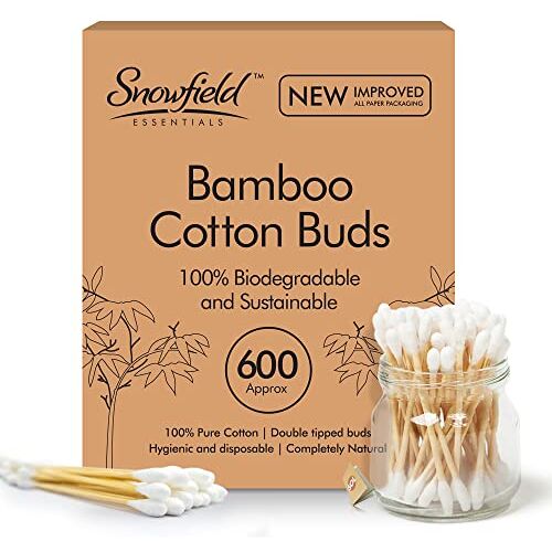 Snowfield 600 x Bamboe Wattenstaafjes (6 x 100) van    100% Biologisch Afbreekbare Wattenstaafjes   Eco Wattenstaafjes