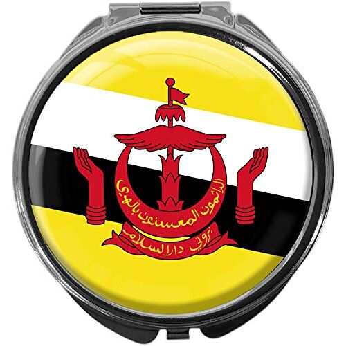 metALUm Pillendoosje met spiegel rond metaal 3 vakken vlag BRUNEI DARUSSALEM # 0114