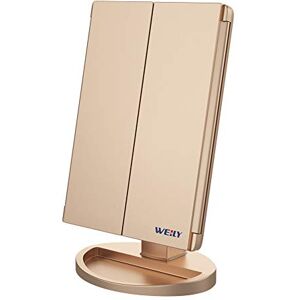 WEILY Make-upspiegel met verlichting, vergrotende spiegel met 1X/2X/3X, Tri-Fold LED-make-upspiegel met touchscreen, tafelspiegel, USB-ondersteuning en batterij (goud) WEILY Make-upspiegel met verlichting, vergrotende spiegel met 1X/2X/3X, Tri-Fold LED-make-upspiegel met touchscreen, tafelspiegel, USB-ondersteuning en batterij (goud)