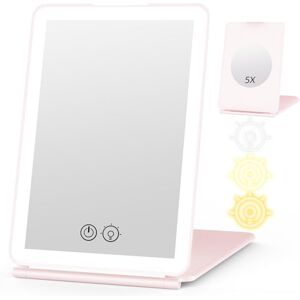 WEILY Make-upspiegel met 5x Vergroting, Dimbaar Touchscreen Licht in 3 Kleuren, USB-oplaadbaar, voor op Reis (Roze) WEILY Make-upspiegel met 5x Vergroting, Dimbaar Touchscreen Licht in 3 Kleuren, USB-oplaadbaar, voor op Reis (Roze)