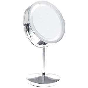 TUKA-i-AKUT Verlichte led-make-upspiegel, 5 x vergroting, 7 inch make-upspiegel, badkamerspiegel voor make-up scheren, dubbelzijdig scheerniveau, werkt op batterijen, verchroomd, TKD3145-5x TUKA-i-AKUT Verlichte led-make-upspiegel, 5 x vergroting, 7 inch make-upspiegel, badkamerspiegel voor make-up scheren, dubbelzijdig scheerniveau, werkt op batterijen, verchroomd, TKD3145-5x