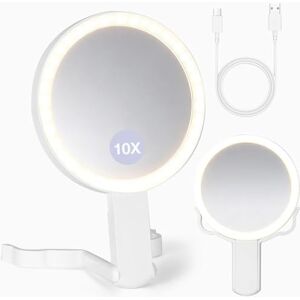 VINATO Opvouwbare make-upspiegel met 10x vergroting en verlichting, dubbelzijdige make-upspiegel met 3 lichtmodi, draagbare vergrotende spiegel met led voor onderweg VINATO Opvouwbare make-upspiegel met 10x vergroting en verlichting, dubbelzijdige make-upspiegel met 3 lichtmodi, draagbare vergrotende spiegel met led voor onderweg