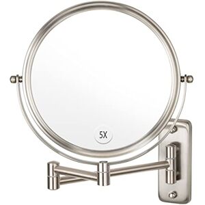 ALHAKIN Wandgemonteerde make-upspiegel met 5X vergroting, 8 inch dubbelzijdige ijdelheid vergrotende spiegel voor badkamer, nikkel afwerking ALHAKIN Wandgemonteerde make-upspiegel met 5X vergroting, 8 inch dubbelzijdige ijdelheid vergrotende spiegel voor badkamer, nikkel afwerking