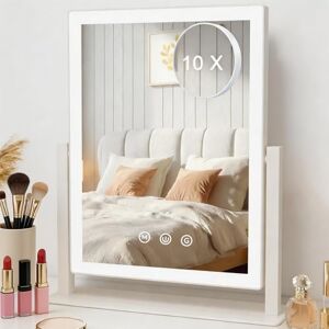 AIMAX Make-upspiegel met verlichting, 27,5 x 37,5 cm, 360° rotatie, make-upspiegel met led, 3 lichtmodi en dimbaar, touch-bediening, tafelspiegel voor de make-uptafel, voor make-up, wit AIMAX Make-upspiegel met verlichting, 27,5 x 37,5 cm, 360° rotatie, make-upspiegel met led, 3 lichtmodi en dimbaar, touch-bediening, tafelspiegel voor de make-uptafel, voor make-up, wit