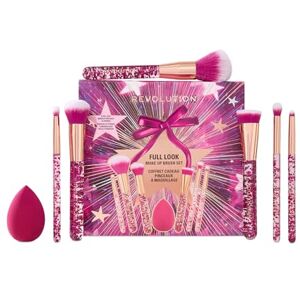 Revolution Beauty London Revolution Full Look Makeup Brush Gift Set, 7-delige kwastenset voor ogen, gezicht en wangen met blending sponge, vegan en dierproefvrij Revolution Beauty London Revolution Full Look Makeup Brush Gift Set, 7-delige kwastenset voor ogen, gezicht en wangen met blending sponge, vegan en dierproefvrij