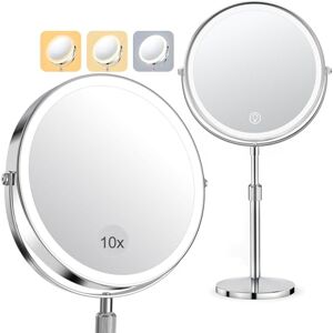 SURFOU Make-upspiegel met verlichting, cosmeticaspiegel, vergrotingsspiegel met licht, 10 x, make-upspiegel voor precisie, dubbelzijdige vergroting, 2000 mAh, 3 kleuren verlichtingsmodi, rond, 360 graden SURFOU Make-upspiegel met verlichting, cosmeticaspiegel, vergrotingsspiegel met licht, 10 x, make-upspiegel voor precisie, dubbelzijdige vergroting, 2000 mAh, 3 kleuren verlichtingsmodi, rond, 360 graden