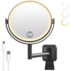 AIMAX Cosmeticaspiegel met verlichting, 2000 mAh, oplaadbare wandspiegel met 1 x en 10 x vergroting, dimbaar met 3 kleurtemperaturen, 360 graden draaibaar voor scheren en make-up in de badkamer AIMAX Cosmeticaspiegel met verlichting, 2000 mAh, oplaadbare wandspiegel met 1 x en 10 x vergroting, dimbaar met 3 kleurtemperaturen, 360 graden draaibaar voor scheren en make-up in de badkamer