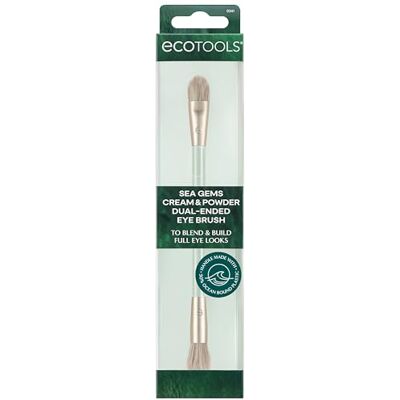 EcoTools Sea Gems Dual-Ended Eye Brush for Cream & Powder, Flat and Fluffy Sides for Blending, Precision Lid to Crease Application, 50% Ocean-Bound Plastic Handle, Vegan & Cruelty-Free, 1 Count EcoTools Sea Gems Dual-Ended Eye Brush for Cream & Powder, Flat and Fluffy Sides for Blending, Precision Lid to Crease Application, 50% Ocean-Bound Plastic Handle, Vegan & Cruelty-Free, 1 Count