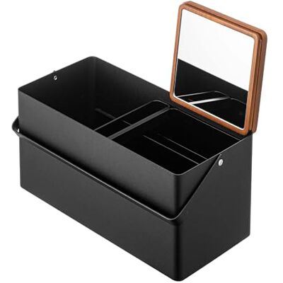 YAMAZAKI 5454 TOWER Makeup Box, black, Steel/Wood/Mirror/ABS Resin, 31 x 15 x 15.7 cm YAMAZAKI 5454 TOWER Makeup Box, black, Steel/Wood/Mirror/ABS Resin, 31 x 15 x 15.7 cm