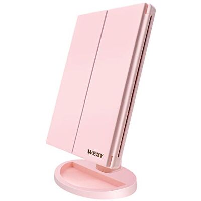 WEILY Roze Make-up Spiegel - Vergroting 1X/2X/3X - 180° Draaiend WEILY Roze Make-up Spiegel - Vergroting 1X/2X/3X - 180° Draaiend