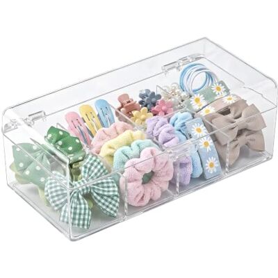 Romon Organizer voor haaraccessoires, transparante deur, box van PS met 4 vakken, elastieken en haarspelden, make-up-organizer, compacte organizer voor badkamer en slaapkamer, 19,5 × 9 × 7,5 cm Romon Organizer voor haaraccessoires, transparante deur, box van PS met 4 vakken, elastieken en haarspelden, make-up-organizer, compacte organizer voor badkamer en slaapkamer, 19,5 × 9 × 7,5 cm