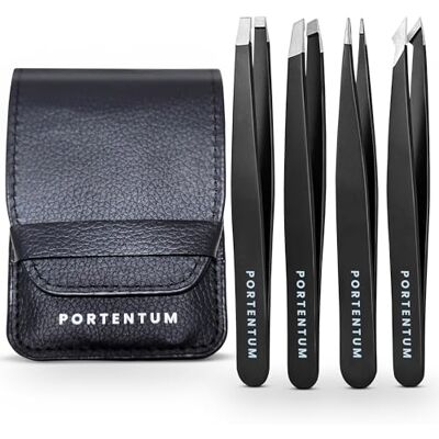 PORTENTUM Professionele pincet voor gezichtshaar, dames en heren, roestvrijstalen precisie-pincet voor ingegroeide haren (4 stuks) PORTENTUM Professionele pincet voor gezichtshaar, dames en heren, roestvrijstalen precisie-pincet voor ingegroeide haren (4 stuks)