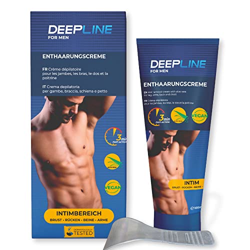 Deepline Men 100ml intieme ontharingscrème de alles-in-één crème met aloë vera en sheaboter. Veganistisch voor intieme delen en lichaam met spatel. (100 ml) (100ml)