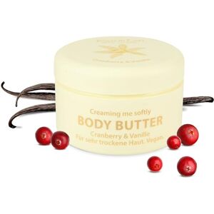 Jean & Len Body Butter Cranberry & Vanille, verzorgt de huid voldoende met vocht, zacht smeltende textuur, opwindende, zoete geur, veganistische formule, zonder parabenen en siliconen, 200 ml