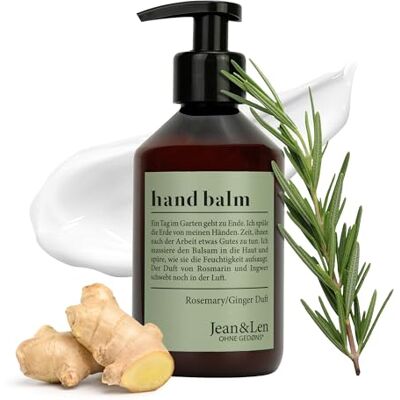 Jean & Len Handbalsem Rosemary & Ginger, met biologische arganolie, sheaboter en vitamine E voor een zachte huid, hydraterende handverzorging voor de belaste huid, aromatisch-frisse geur, 250 ml Jean & Len Handbalsem Rosemary & Ginger, met biologische arganolie, sheaboter en vitamine E voor een zachte huid, hydraterende handverzorging voor de belaste huid, aromatisch-frisse geur, 250 ml