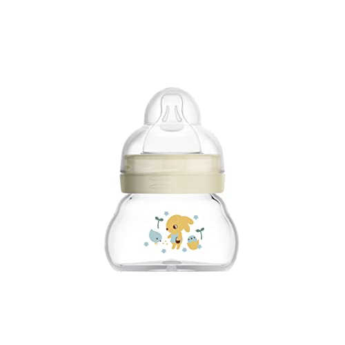 MAM Feel Good glazen babyflesje (90 ml), babyfles met brede opening, stabiele zuigfles met speentje in maat 0, vanaf 0+ maanden, tuin, beige