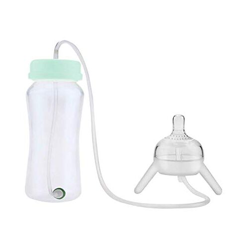 Lseqow Babyfles, natuurlijke babyfles, zelfvoedende handsfree babyfles, met lang rietje, BPA-vrij, 300 ml, niet giftig