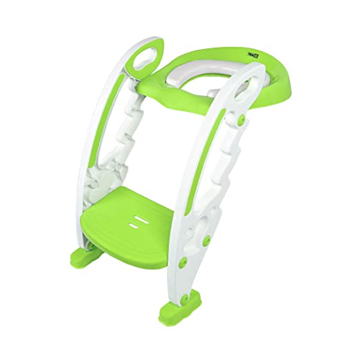 Dragon Draagbare Babytoiletzitting, Kinderbadstoel met Ladder, Opklapbare Toiletzitting met Voetstapje (Groen)