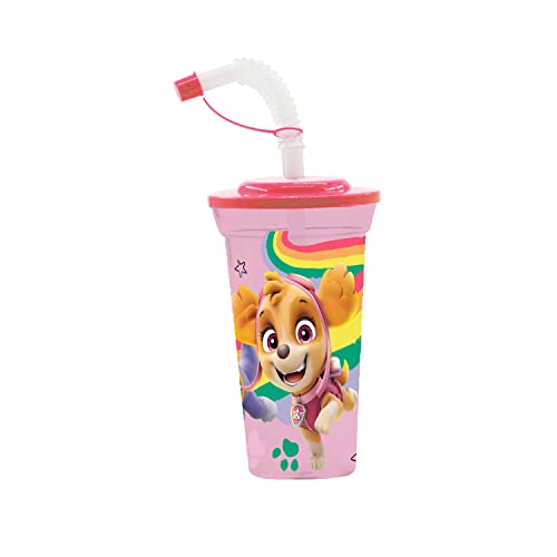 PAW PATROL drinkbeker voor kinderen met geïntegreerd rietje en deksel, drinkbeker met ca. 430 ml inhoud, ideaal voor koude dranken