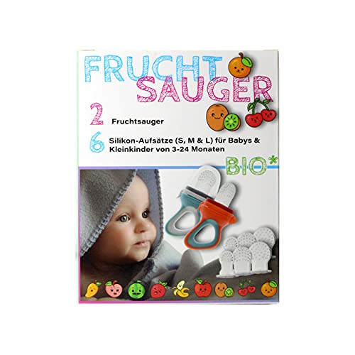 My small feet 2 x fruitzuiger in elk 3 maten, geschikt voor baby's en peuters, pvc + BPA-vrij, ideaal voor biologische vruchten, groenten, pap + bijvoeding, bijtring + fopspeen in één (paars/roze)