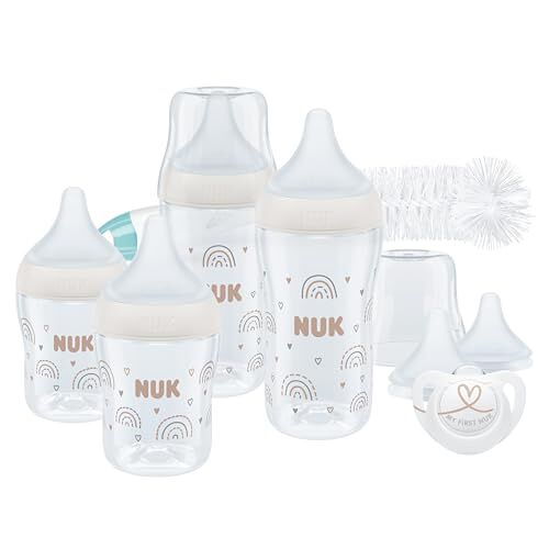 NUK Perfect Match Perfect Start Babyflessenset   0-6+ maanden   Past zich aan het gehemelte van de baby aan   4 x anti-koliek babyflessen, fopspeen, flessenborstel en meer   BPA-vrij   9 stuks