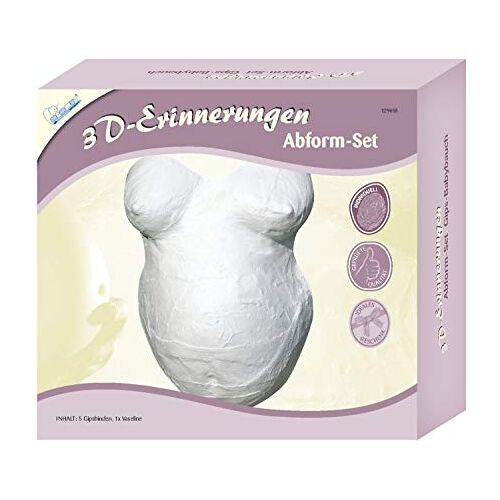 Mammut Spiel & Geschenk 129018-3D-herinneringen gipsvormset, afdruk, babybuik, complete set met 5 gipsverband en 1 vaseline, creatieve set voor aanstaande ouders, 6 stuks (1 stuk)