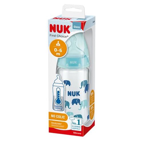 NUK First Choice glazen fles met temperatuurregeling, 120 ml, turquoise