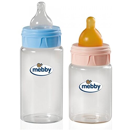 Mebby Glazen babyfles met latex speen (270 ml, roze)