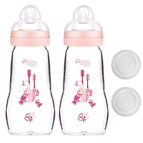 MAM Glazen fles glazen fles Feel Good Glass Bottle 260 ml Girl glazen fles incl. speen maat 1 vanaf de geboorte