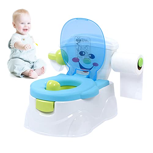 SanBouSi Potjetrainer voor kinderen, kindertoilet, potje, toilettrainer met deksel en papierhouder, ideaal voor toiletten van kinderen (blauw)