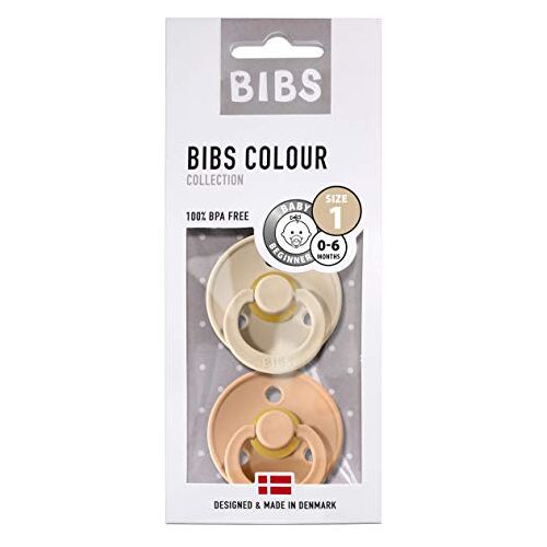 Bibs Colour Fopspeen 2-pak van natuurlijk rubber, Deense fopspeen met kersenvorm, maat 1 (0-6 maanden), vanille/perzik