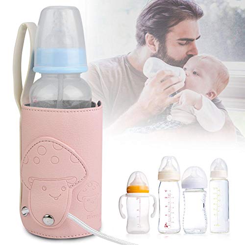 banapo Draagbare melkverwarmer dekselverwarmer fleszak melkflesverwarmer, babyflesverwarmer, USB-babyflesverwarmer, fles mineraalwater voor waterbeker(Pink)