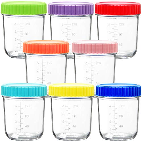 Youngever 8-pack 180ML Container voor Babyvoeding, Glazen Babyvoeding Opbergcontainers, Glazen Babyvoeding Containers, 8 Kleuren (Rainbow)