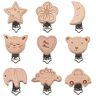 Qanye 9 stuks fopspeenkettingen voor baby's, houten fopspeen clips, set van 9 stuks, metalen houten fopspeen clip, fopspeen clip voor baby fopspeen (9 patronen)