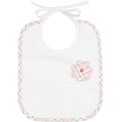 FILET 2230ROSE slabbetje van zachte badstof van 100% katoen met zak van Aida-stof om te borduren met kruissteek, kleur wit FILET 2230ROSE slabbetje van zachte badstof van 100% katoen met zak van Aida-stof om te borduren met kruissteek, kleur wit