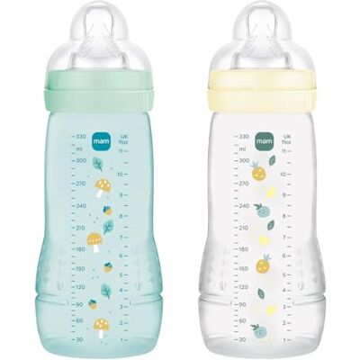 MAM Easy Active fles 6 maanden kleur ijs + parel (2 x 330 ml) met siliconen fopspeen X-snelheid ultrasnelle snelheid voor baby's luchtdichte sluiting MAM Easy Active fles 6 maanden kleur ijs + parel (2 x 330 ml) met siliconen fopspeen X-snelheid ultrasnelle snelheid voor baby's luchtdichte sluiting