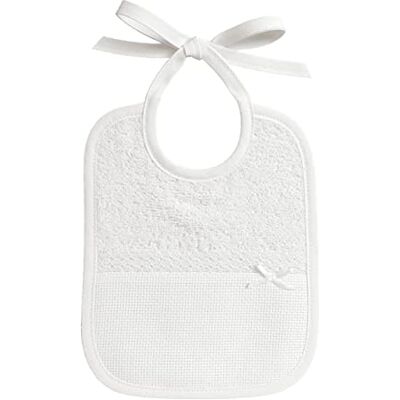 FILET Slabbetje van witte badstof, volledig met de hand gemaakt, met zak van Aida-stof om op te borduren, ideaal voor baby's en peuters, 100% Made in Italy, kleur wit, afmetingen 18 x 21 cm FILET Slabbetje van witte badstof, volledig met de hand gemaakt, met zak van Aida-stof om op te borduren, ideaal voor baby's en peuters, 100% Made in Italy, kleur wit, afmetingen 18 x 21 cm