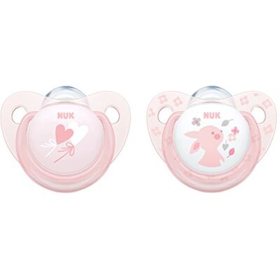 NUK fopspeen, roze en blauw, 0-6 maanden, siliconen, roze, 2 stuks NUK fopspeen, roze en blauw, 0-6 maanden, siliconen, roze, 2 stuks