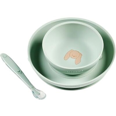 Nattou Mealtime Silicone Serviesset Voor Kinderen 3 Stuks met zuignap Bord Kom Lepel Antislip BPA-vrij Lindegroen Nattou Mealtime Silicone Serviesset Voor Kinderen 3 Stuks met zuignap Bord Kom Lepel Antislip BPA-vrij Lindegroen