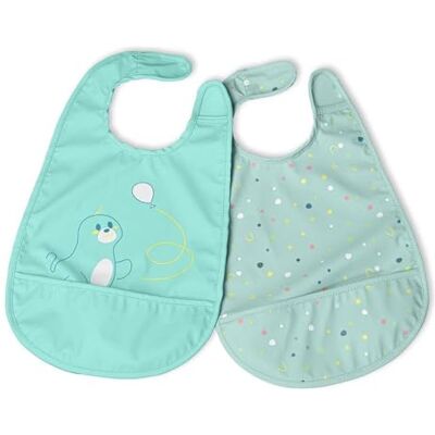 Chicco Set van 2 waterdichte baby-slabbetjes vanaf 6 m, slabbetjes om te ontwenen met Stay-Dry-bescherming en opvangzak, verstelbare sluiting, machinewasbaar, speelse afbeeldingen te combineren Chicco Set van 2 waterdichte baby-slabbetjes vanaf 6 m, slabbetjes om te ontwenen met Stay-Dry-bescherming en opvangzak, verstelbare sluiting, machinewasbaar, speelse afbeeldingen te combineren