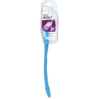 AVENT Philips Fles- en speenborstel Gebogen borstel Vaatwasmachinebestendig Eenvoudig opbergbaar BPA-vrij Blauw SCF145/06 AVENT Philips Fles- en speenborstel Gebogen borstel Vaatwasmachinebestendig Eenvoudig opbergbaar BPA-vrij Blauw SCF145/06