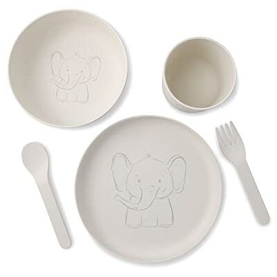 GREENBOX Kinderservies, 5-delig, biokunststof, ontbijtset, vaatwasmachinebestendig, bord, kom, beker, lepel, vork, cadeau-ideeën voor kinderen, grappig kinderservies, dierenmotief, olifant GREENBOX Kinderservies, 5-delig, biokunststof, ontbijtset, vaatwasmachinebestendig, bord, kom, beker, lepel, vork, cadeau-ideeën voor kinderen, grappig kinderservies, dierenmotief, olifant