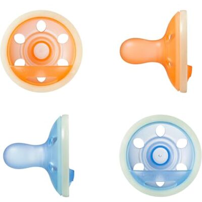 Tommee Tippee Op de borst lijkende Night Glow fopspeen, 0-6 m, 4-pack, lichtgewicht, eendelig siliconen design Tommee Tippee Op de borst lijkende Night Glow fopspeen, 0-6 m, 4-pack, lichtgewicht, eendelig siliconen design