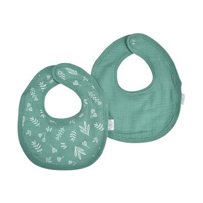 Bébé Douceur Set van 2 slabbetjes katoenen gaas met spons 22 x 27 cm, donkergroen Bébé Douceur Set van 2 slabbetjes katoenen gaas met spons 22 x 27 cm, donkergroen