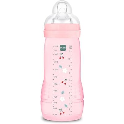 MAM Easy-Active Babyfles 330 ml, babyfles voor actieve baby's, ergonomisch en praktisch, babyaccessoires 4+ maanden voor borstvoeding met zuignap maat 3, plat en symmetrisch, roze MAM Easy-Active Babyfles 330 ml, babyfles voor actieve baby's, ergonomisch en praktisch, babyaccessoires 4+ maanden voor borstvoeding met zuignap maat 3, plat en symmetrisch, roze